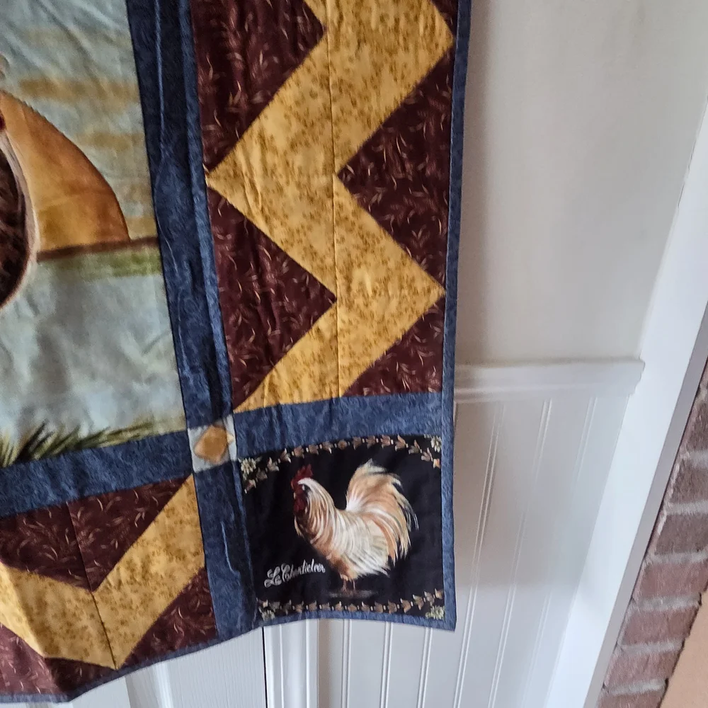 Source Unknown Rooster Quilt Tapestry - Blue, Gold, Brown